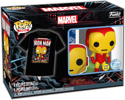 Funko Pop! & Tee: Marvel Holiday - Iron Man (GITD) #939 + T-Shirt (Size M) | מארז פאנקו וחולצה איירון מן לחג - זוהר בחושך