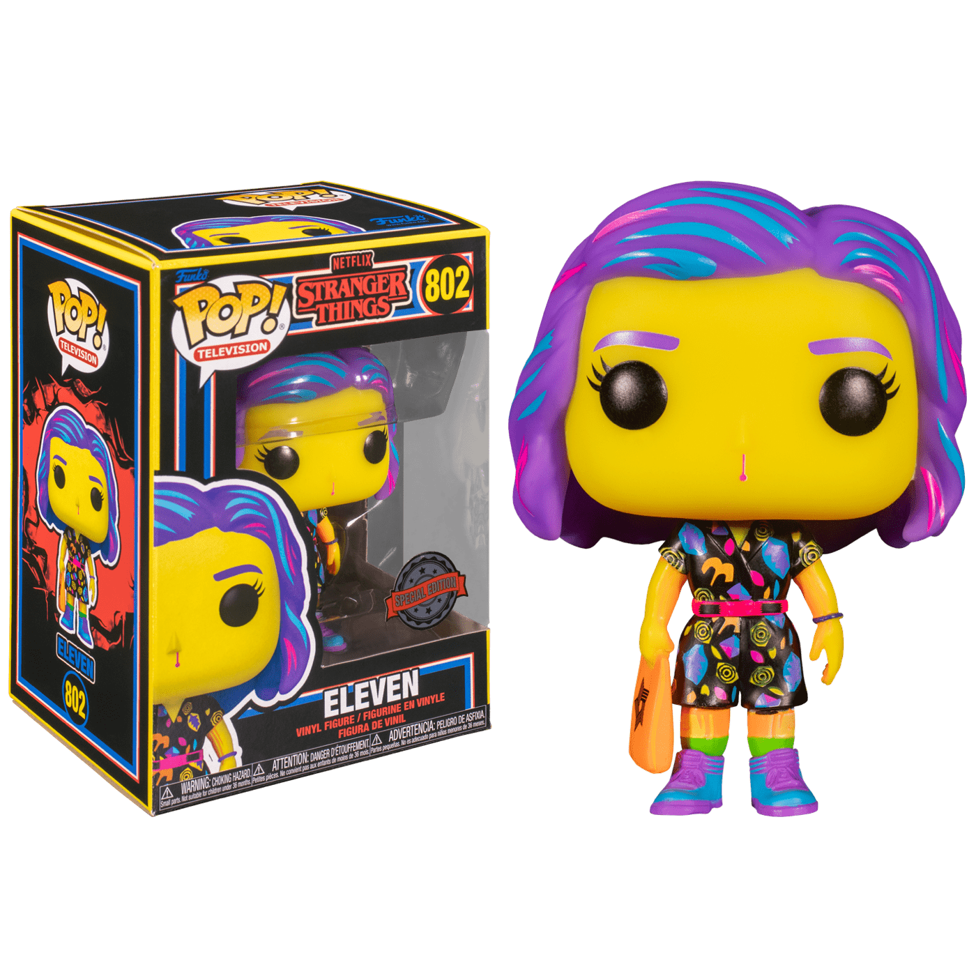 Funko Pop! TV: Stranger Things - Eleven (Black Light) #802 | פאנקו פופ אילבן (בלאק לייט) - מציאון!